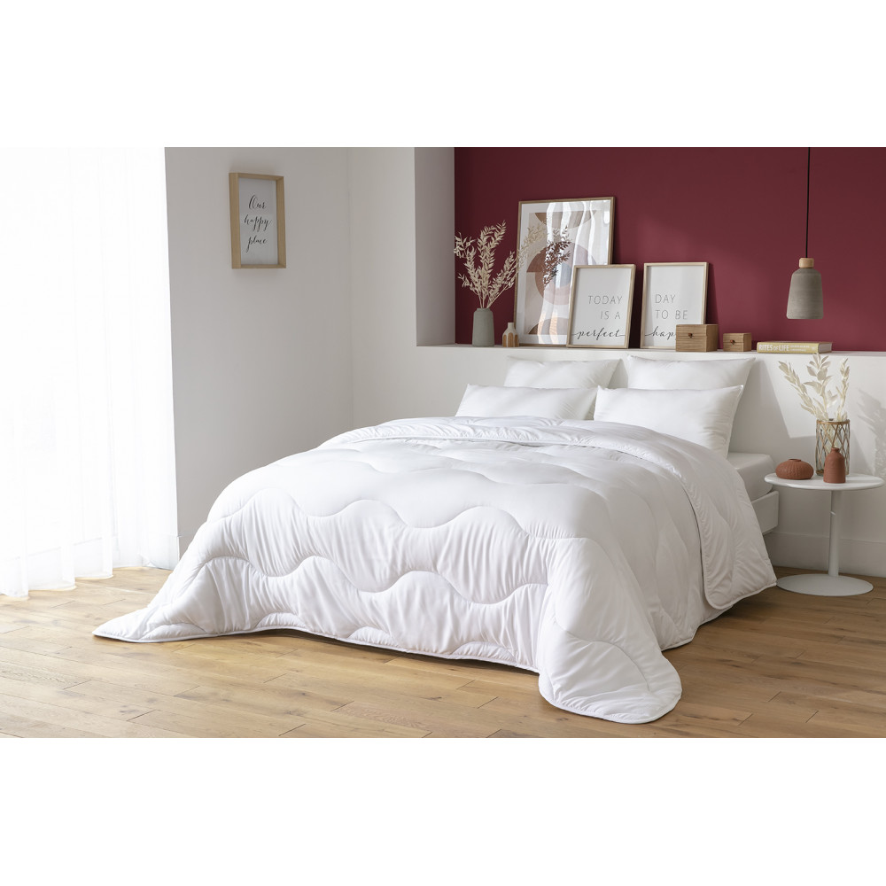 Pack linge de lit Microfibre - 1 Couette chaude 220x240 cm + 2 Oreillers  60x60 cm blanc pas cher 